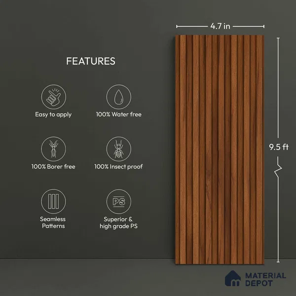 Wooden Look PN 06290 B 9.5 ft x 4.7 inch Charcoal Panel - 12 mm | Suitable for Feature Wall, TV Unit & Living Room | Width is Subjected to 5% Variation