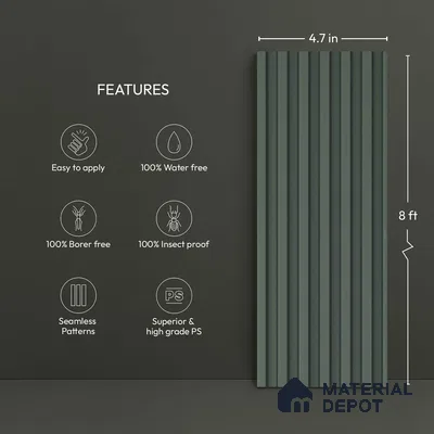 Green Plain Colour Louver PN 06447 9.5 ft x 4.7 inch Charcoal Panel - 12 mm | Suitable for Feature Wall, TV Unit & Living Room | Width is Subjected to 5% Variation
