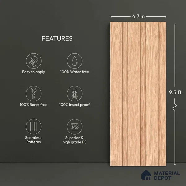 Wooden Look PN 06542 9.5 ft x 4.7 inch Charcoal Panel - 12 mm | Suitable for Feature Wall, TV Unit & Living Room | Width is Subjected to 5% Variation