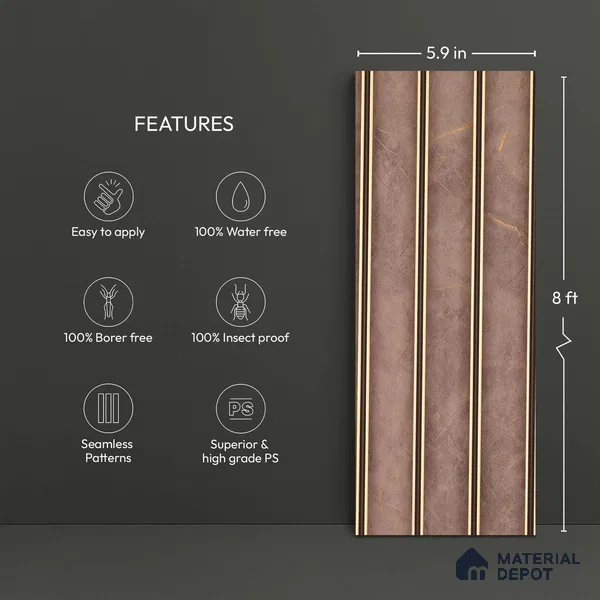Brown Marble Look PN 02331 9.5 ft x 8 inch Charcoal Panel - 8 mm | Suitable for Feature Wall, TV Unit & Living Room | Width is Subjected to 5% Variation