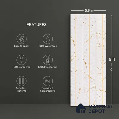 White Marble Look PN 02340 9.5 ft x 8 inch Charcoal Panel - 8 mm | Suitable for Feature Wall, TV Unit & Living Room | Width is Subjected to 5% Variation