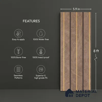 Brown Geometric Look PN 02341 9.5 ft x 8 inch Charcoal Panel - 8 mm | Suitable for Feature Wall, TV Unit & Living Room | Width is Subjected to 5% Variation