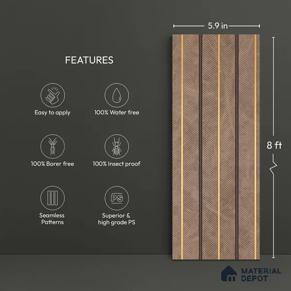 Brown Geometric Look PN 02341 9.5 ft x 8 inch Charcoal Panel - 8 mm | Suitable for Feature Wall, TV Unit & Living Room | Width is Subjected to 5% Variation