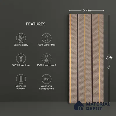 Grey Geometric Look PN 02344 9.5 ft x 8 inch Charcoal Panel - 8 mm | Suitable for Feature Wall, TV Unit & Living Room | Width is Subjected to 5% Variation