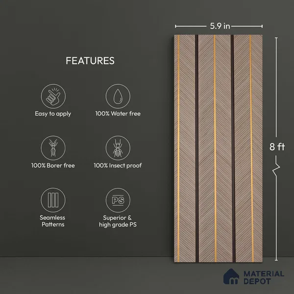 Grey Geometric Look PN 02344 9.5 ft x 8 inch Charcoal Panel - 8 mm | Suitable for Feature Wall, TV Unit & Living Room | Width is Subjected to 5% Variation
