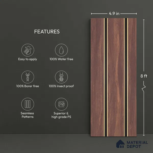 Brown Marble Look PN 03017 8 ft x 4.9 inch Charcoal Panel - 8 mm | Suitable for Feature Wall, TV Unit & Living Room | Width is Subjected to 5% Variation