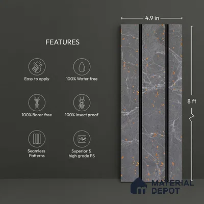 Grey Marble Look PN 03020 8 ft x 4.9 inch Charcoal Panel - 8 mm | Suitable for Feature Wall, TV Unit & Living Room | Width is Subjected to 5% Variation