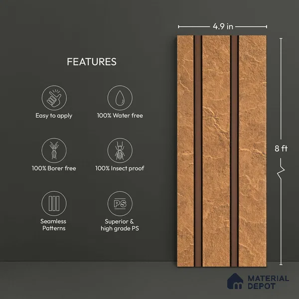Gold Marble Look PN 03033 8 ft x 4.9 inch Charcoal Panel - 8 mm | Suitable for Feature Wall, TV Unit & Living Room | Width is Subjected to 5% Variation