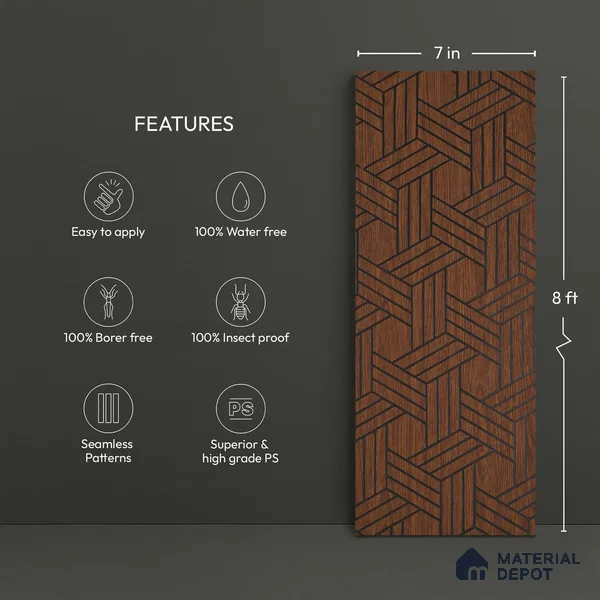 Wenge Geometric Look PN 03244 8 ft x 7 inch Charcoal Panel - 8 mm | Suitable for Feature Wall, TV Unit & Living Room | Width is Subjected to 5% Variation