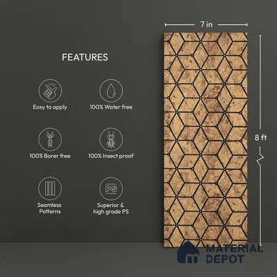 Gold Patterned Louver PN 03247 8 ft x 7 inch Charcoal Panel - 8 mm | Suitable for Feature Wall, TV Unit & Living Room | Width is Subjected to 5% Variation