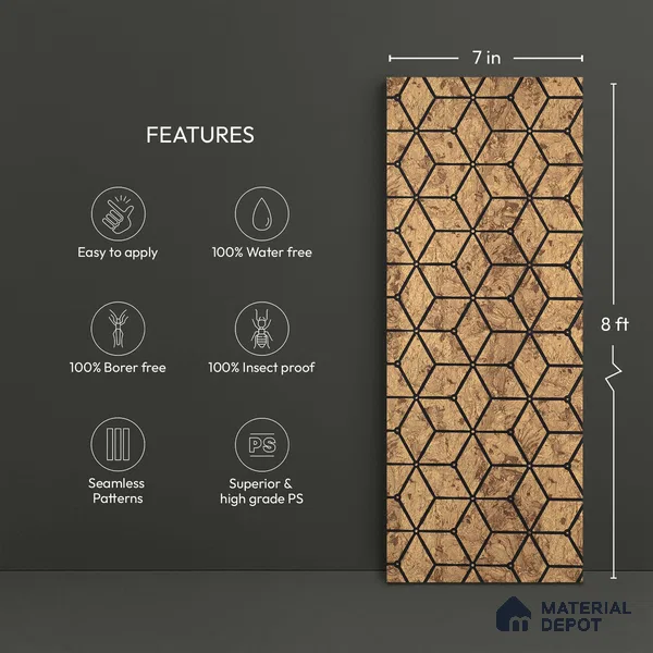 Gold Patterned Louver PN 03247 8 ft x 7 inch Charcoal Panel - 8 mm | Suitable for Feature Wall, TV Unit & Living Room | Width is Subjected to 5% Variation
