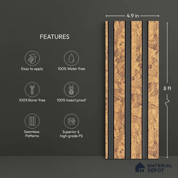Wooden Look PN 03247 B 8 ft x 4.9 inch Charcoal Panel - 8 mm | Suitable for Feature Wall, TV Unit & Living Room | Width is Subjected to 5% Variation