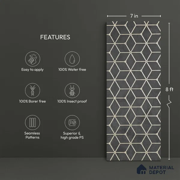 Grey Geometric Look PN 03248 8 ft x 7 inch Charcoal Panel - 8 mm | Suitable for Feature Wall, TV Unit & Living Room | Width is Subjected to 5% Variation
