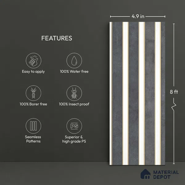 Wooden Look PN 03248 B 8 ft x 4.9 inch Charcoal Panel - 8 mm | Suitable for Feature Wall, TV Unit & Living Room | Width is Subjected to 5% Variation