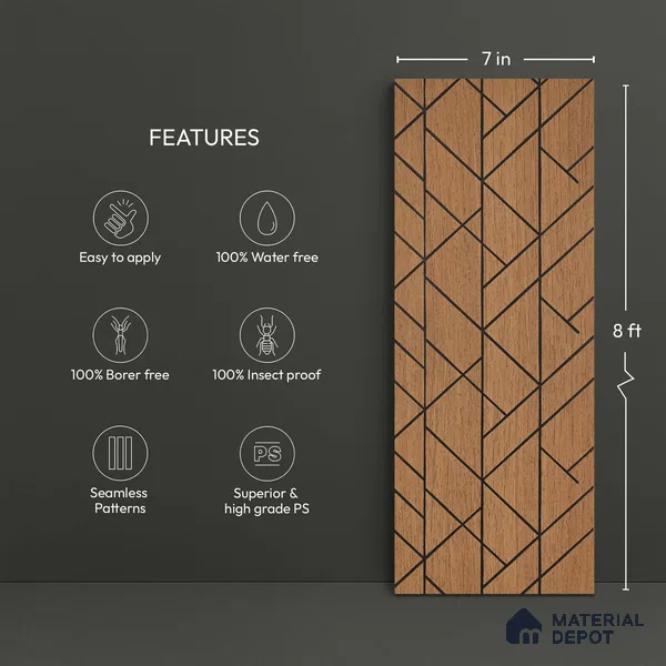 Brown Geometric Look PN 03249 8 ft x 7 inch Charcoal Panel - 8 mm | Suitable for Feature Wall, TV Unit & Living Room | Width is Subjected to 5% Variation