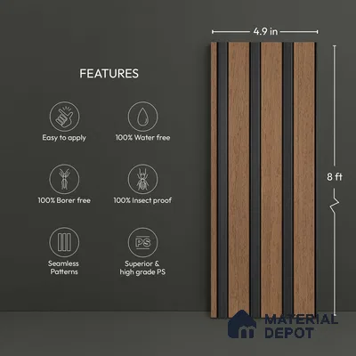 Wooden Look PN 03249 B 8 ft x 4.9 inch Charcoal Panel - 8 mm | Suitable for Feature Wall, TV Unit & Living Room | Width is Subjected to 5% Variation