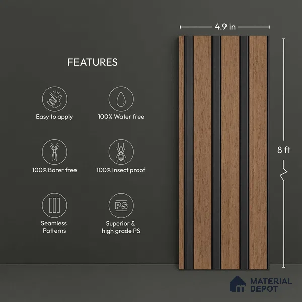 Wooden Look PN 03249 B 8 ft x 4.9 inch Charcoal Panel - 8 mm | Suitable for Feature Wall, TV Unit & Living Room | Width is Subjected to 5% Variation