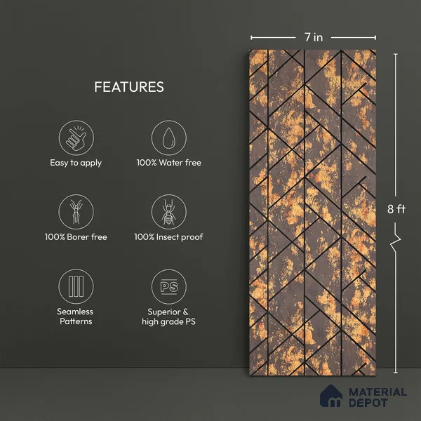 Gold Rustic Look PN 03250 8 ft x 7 inch Charcoal Panel - 8 mm | Suitable for Feature Wall, TV Unit & Living Room | Width is Subjected to 5% Variation