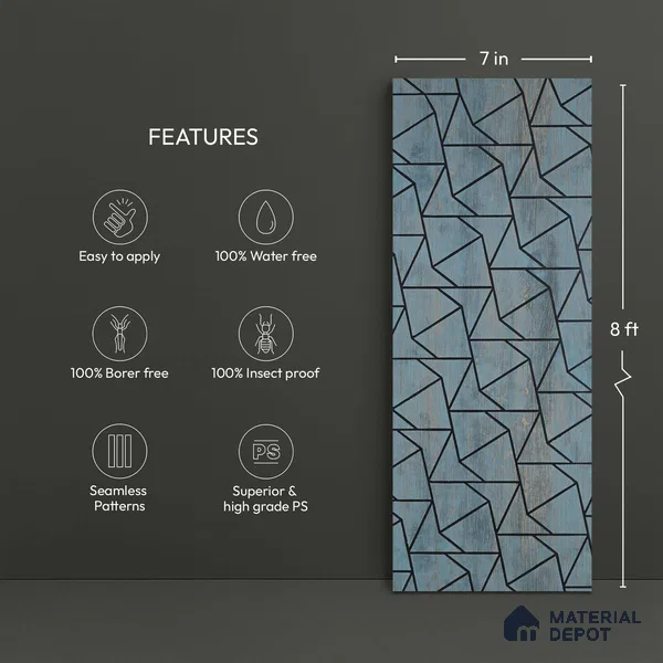 Blue Rustic Look PN 03253 8 ft x 7 inch Charcoal Panel - 8 mm | Suitable for Feature Wall, TV Unit & Living Room | Width is Subjected to 5% Variation