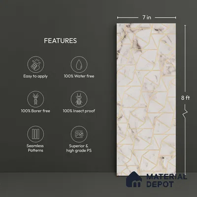 White Marble Look PN 03254 8 ft x 7 inch Charcoal Panel - 8 mm | Suitable for Feature Wall, TV Unit & Living Room | Width is Subjected to 5% Variation