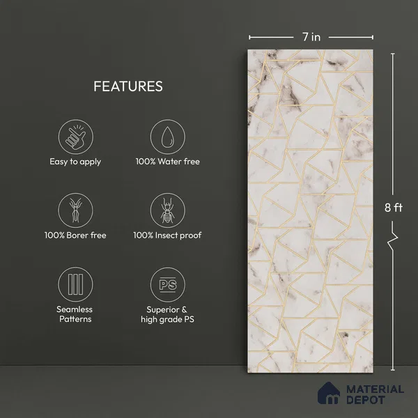 White Marble Look PN 03254 8 ft x 7 inch Charcoal Panel - 8 mm | Suitable for Feature Wall, TV Unit & Living Room | Width is Subjected to 5% Variation