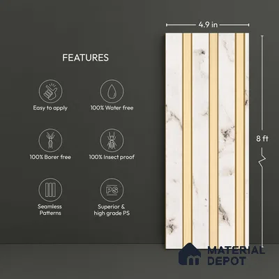 Gold Marble Look PN 03254 B 8 ft x 4.9 inch Charcoal Panel - 8 mm | Suitable for Feature Wall, TV Unit & Living Room | Width is Subjected to 5% Variation