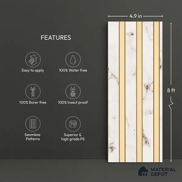 Gold Marble Look PN 03254 B 8 ft x 4.9 inch Charcoal Panel - 8 mm | Suitable for Feature Wall, TV Unit & Living Room | Width is Subjected to 5% Variation