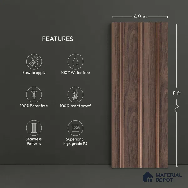 Wooden Look PN 03266 8 ft x 4.9 inch Charcoal Panel - 8 mm | Suitable for Feature Wall, TV Unit & Living Room | Width is Subjected to 5% Variation