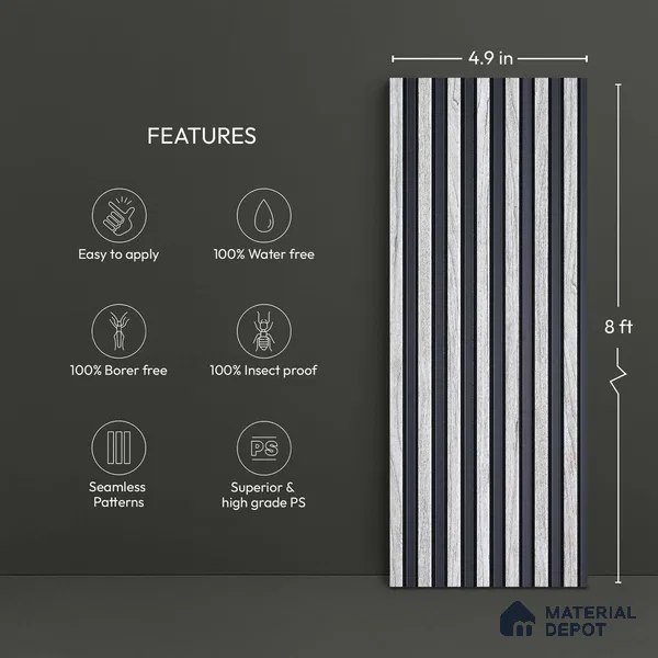 Wooden Look PN 03270 8 ft x 4.9 inch Charcoal Panel - 8 mm | Suitable for Feature Wall, TV Unit & Living Room | Width is Subjected to 5% Variation