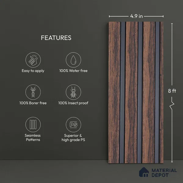 Wooden Look PN 03284 8 ft x 4.9 inch Charcoal Panel - 8 mm | Suitable for Feature Wall, TV Unit & Living Room | Width is Subjected to 5% Variation
