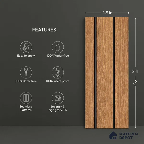 Wooden Look PN 03297 8 ft x 4.9 inch Charcoal Panel - 8 mm | Suitable for Feature Wall, TV Unit & Living Room | Width is Subjected to 5% Variation