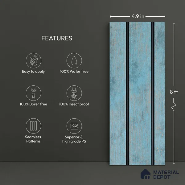 Blue Rustic Look PN 03299 8 ft x 4.9 inch Charcoal Panel - 8 mm | Suitable for Feature Wall, TV Unit & Living Room | Width is Subjected to 5% Variation