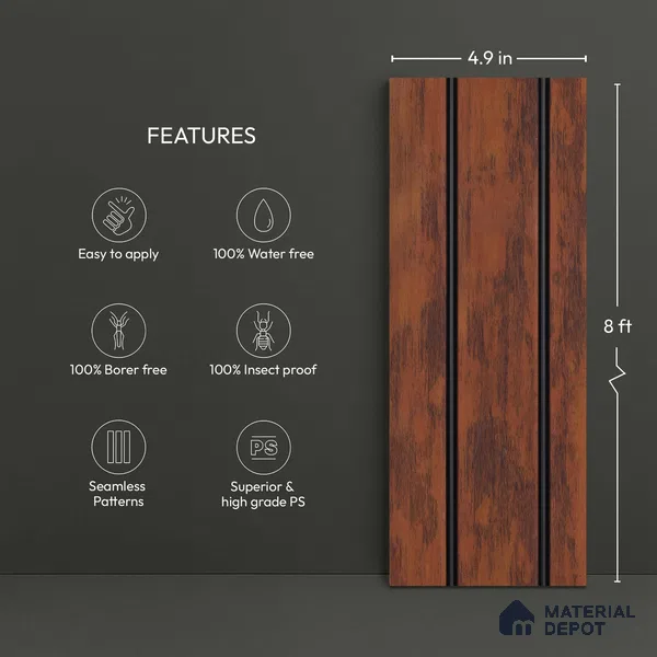 Brown Rustic Look PN 03300 8 ft x 4.9 inch Charcoal Panel - 8 mm | Suitable for Feature Wall, TV Unit & Living Room | Width is Subjected to 5% Variation
