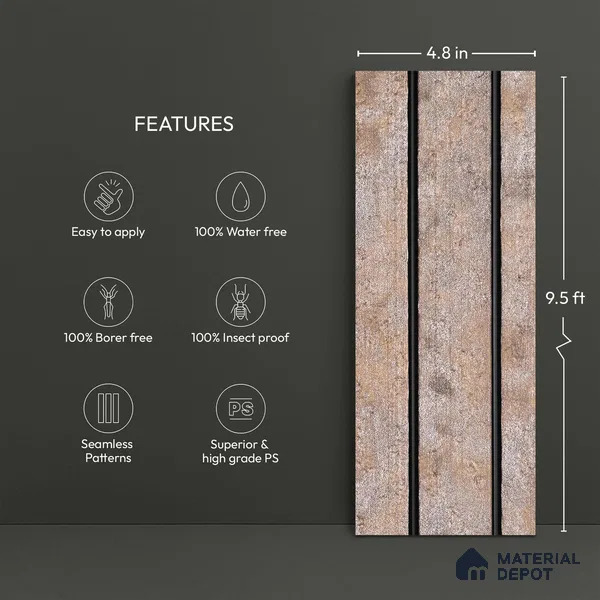 Grey Cement Look PN 03301 8 ft x 4.9 inch Charcoal Panel - 8 mm | Suitable for Feature Wall, TV Unit & Living Room | Width is Subjected to 5% Variation