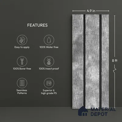 Grey Cement Look PN 03302 8 ft x 4.9 inch Charcoal Panel - 8 mm | Suitable for Feature Wall, TV Unit & Living Room | Width is Subjected to 5% Variation