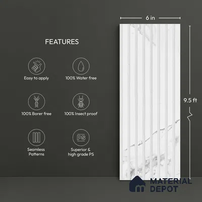 White Marble Look PN 03849 9.5 ft x 6 inch Charcoal Panel - 10 mm | Suitable for Feature Wall, TV Unit & Living Room | Width is Subjected to 5% Variation