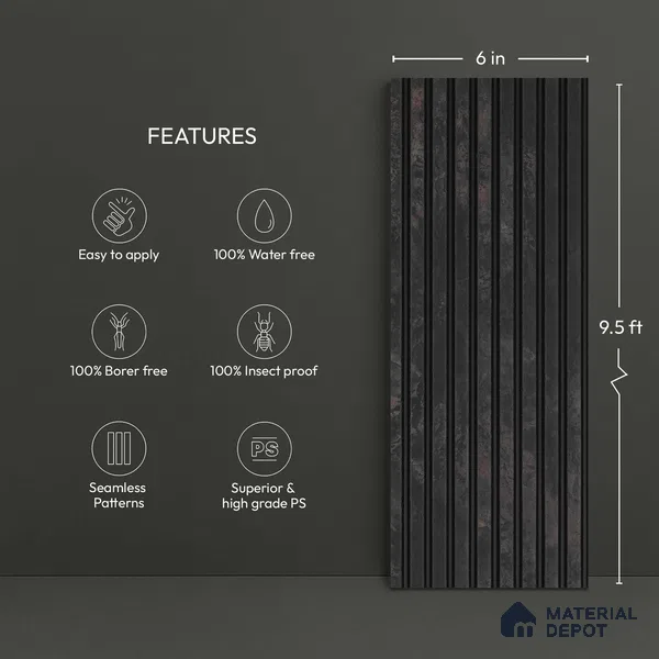 Wooden Look PN 03851 9.5 ft x 6 inch Charcoal Panel - 10 mm | Suitable for Feature Wall, TV Unit & Living Room | Width is Subjected to 5% Variation