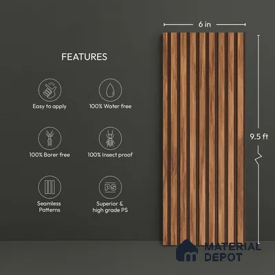 Wooden Look PN 03856 9.5 ft x 6 inch Charcoal Panel - 10 mm | Suitable for Feature Wall, TV Unit & Living Room | Width is Subjected to 5% Variation