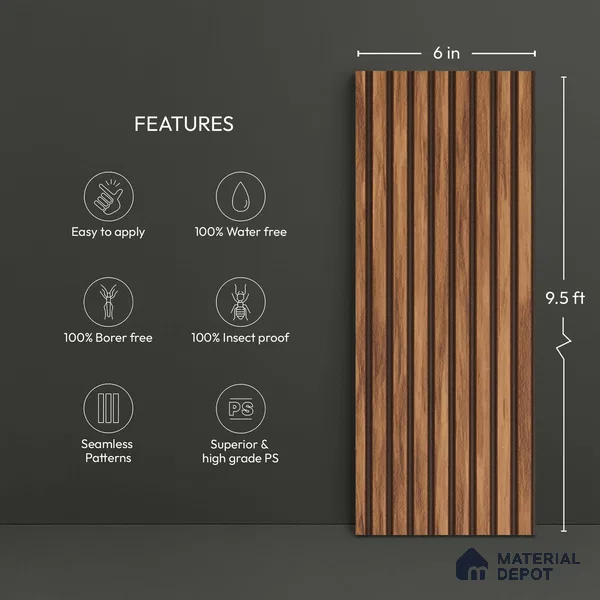 Wooden Look PN 03856 9.5 ft x 6 inch Charcoal Panel - 10 mm | Suitable for Feature Wall, TV Unit & Living Room | Width is Subjected to 5% Variation