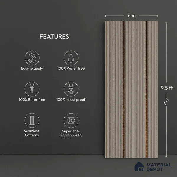 Wooden Look PN 03864 9.5 ft x 6 inch Charcoal Panel - 10 mm | Suitable for Feature Wall, TV Unit & Living Room | Width is Subjected to 5% Variation