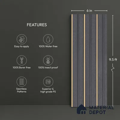 Grey Marble Look PN 03865 9.5 ft x 6 inch Charcoal Panel - 10 mm | Suitable for Feature Wall, TV Unit & Living Room | Width is Subjected to 5% Variation
