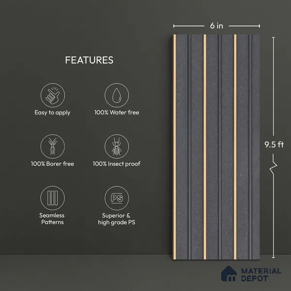 Grey Marble Look PN 03865 9.5 ft x 6 inch Charcoal Panel - 10 mm | Suitable for Feature Wall, TV Unit & Living Room | Width is Subjected to 5% Variation