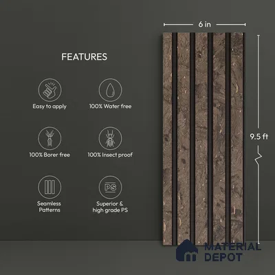 Brown Marble Look PN 03866 9.5 ft x 6 inch Charcoal Panel - 10 mm | Suitable for Feature Wall, TV Unit & Living Room | Width is Subjected to 5% Variation