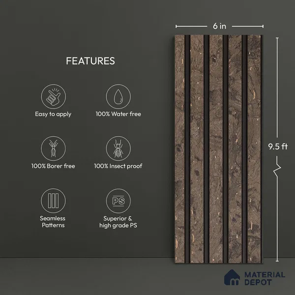 Brown Marble Look PN 03866 9.5 ft x 6 inch Charcoal Panel - 10 mm | Suitable for Feature Wall, TV Unit & Living Room | Width is Subjected to 5% Variation