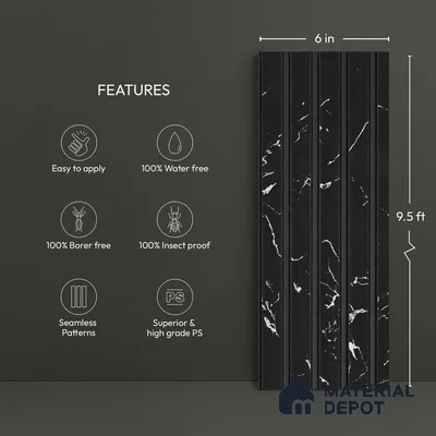 Black Marble Look PN 03869 9.5 ft x 6 inch Charcoal Panel - 10 mm | Suitable for Feature Wall, TV Unit & Living Room | Width is Subjected to 5% Variation
