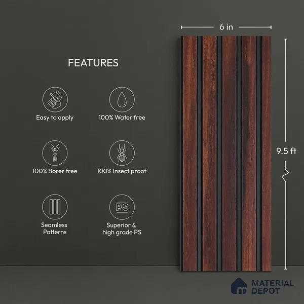 Wooden Look PN 03871 9.5 ft x 6 inch Charcoal Panel - 10 mm | Suitable for Feature Wall, TV Unit & Living Room | Width is Subjected to 5% Variation