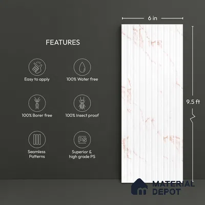 White Marble Look PN 03882 9.5 ft x 6 inch Charcoal Panel - 10 mm | Suitable for Feature Wall, TV Unit & Living Room | Width is Subjected to 5% Variation