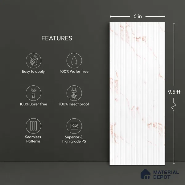 White Marble Look PN 03882 9.5 ft x 6 inch Charcoal Panel - 10 mm | Suitable for Feature Wall, TV Unit & Living Room | Width is Subjected to 5% Variation