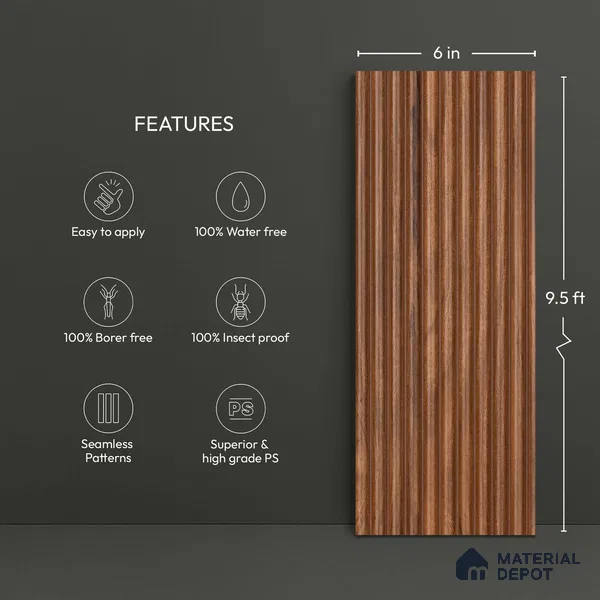 Wooden Look PN 03889 9.5 ft x 6 inch Charcoal Panel - 10 mm | Suitable for Feature Wall, TV Unit & Living Room | Width is Subjected to 5% Variation