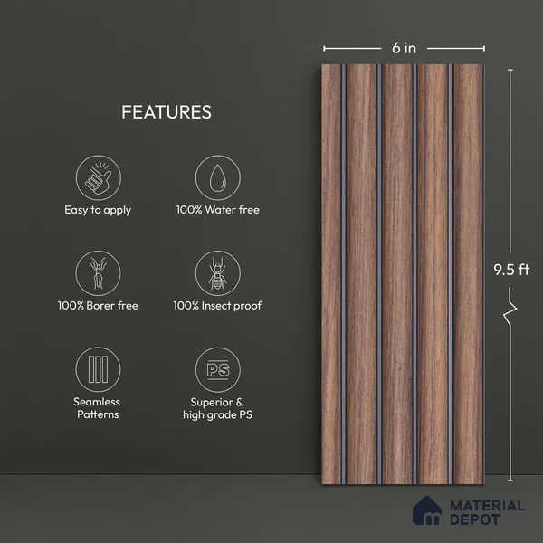 Wooden Look PN 03893 9.5 ft x 6 inch Charcoal Panel - 10 mm | Suitable for Feature Wall, TV Unit & Living Room | Width is Subjected to 5% Variation